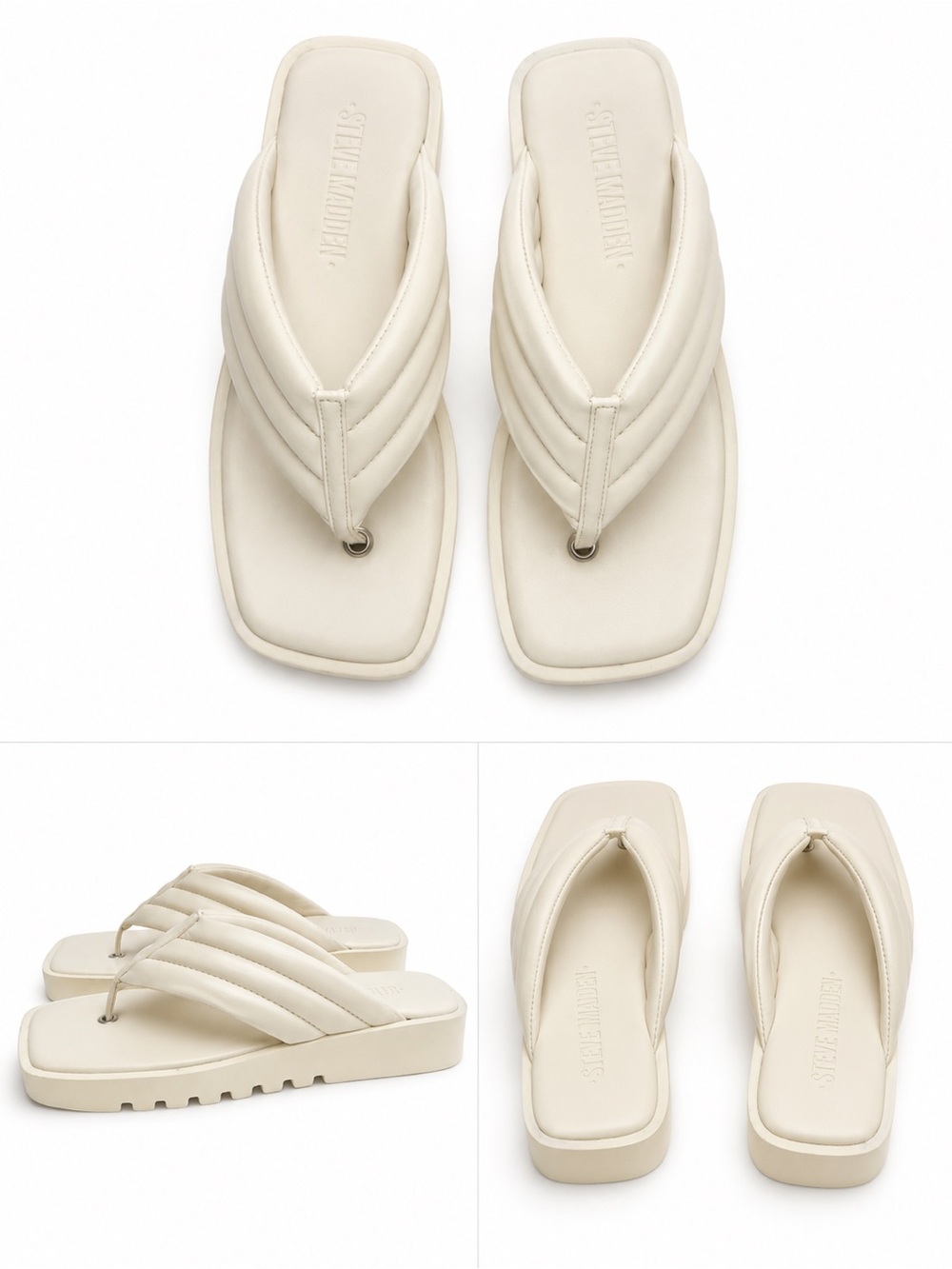 207. Steve Madden Ivory Quilted Platform Thong Sandals